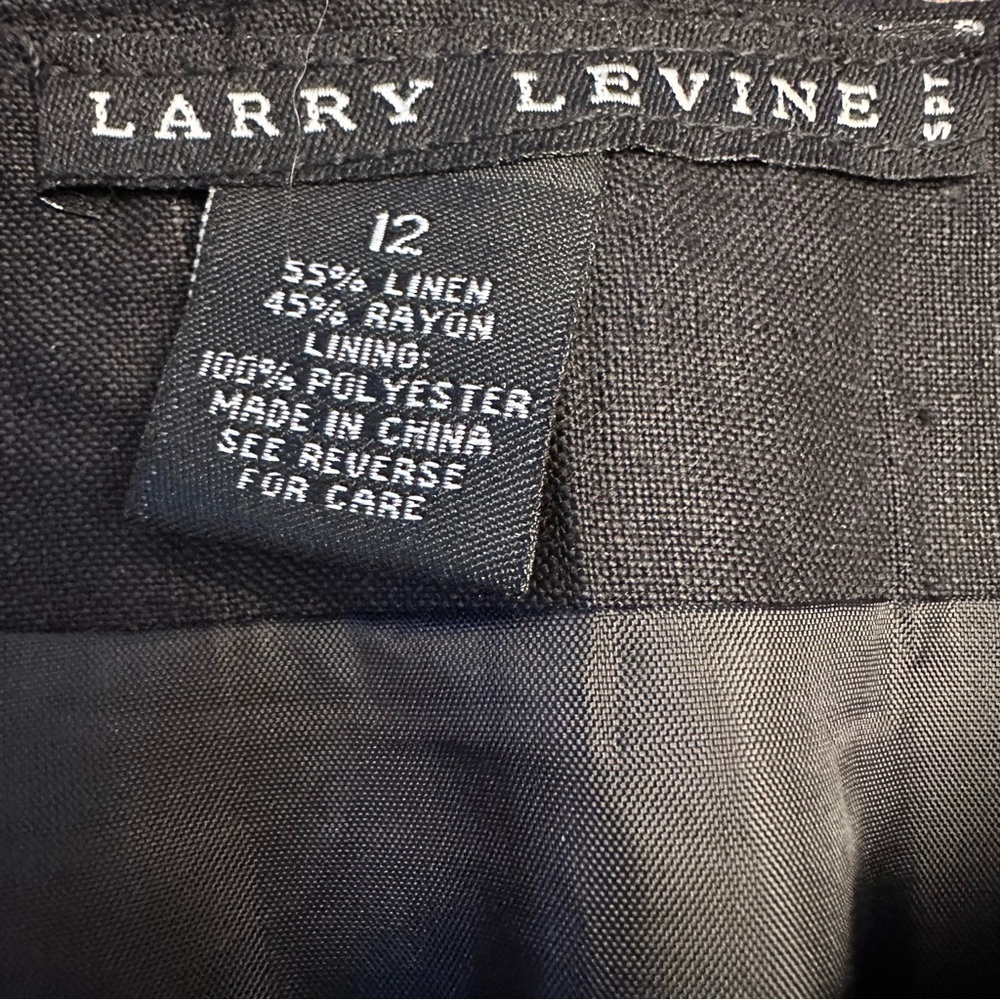 Larry Levine Linen Blend Pleated Hem Midi Skirt Black w/ Bow Accent Size 12 - Picture 6 of 9